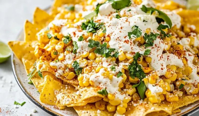 Elote Mexican Street Corn Nachos with Zesty Cheese Sauce: A Flavorful Twist on a Classic Snack