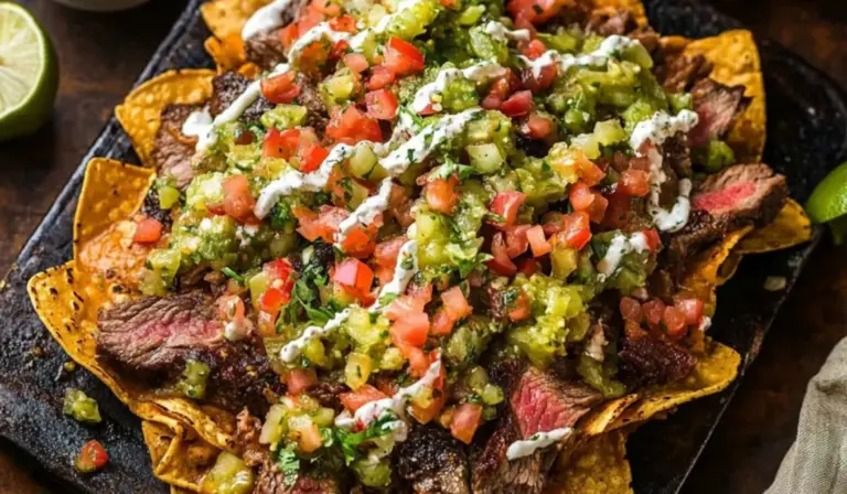 Seared Steak Nachos with Tomatillo Serrano Salsa: A Flavorful Tex-Mex Delight