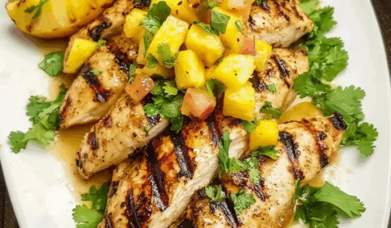 Tequila Lime Chicken with Grilled Pineapple Mango Salsa