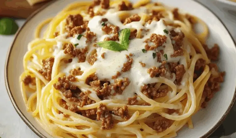 Creamy Ground Beef Alfredo Pasta