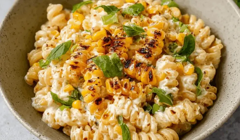 Creamy Mexican-Style Street Corn Pasta Salad (with Chicken or Beef)