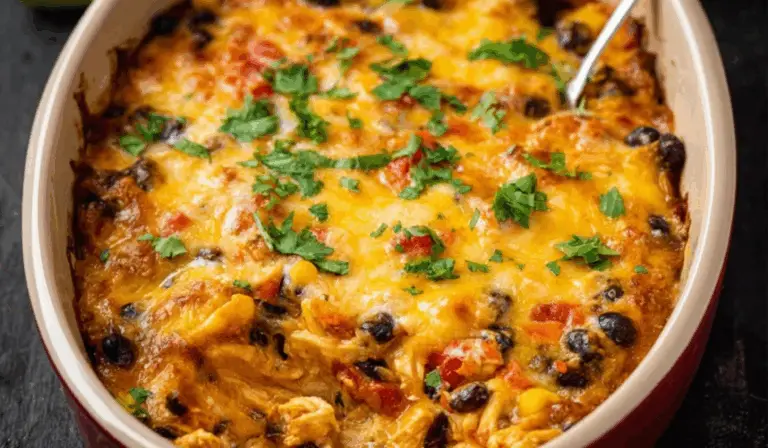 Creamy Mexican Chicken Casserole with Corn, Beans, and Cheese