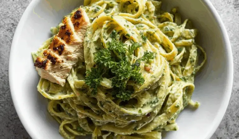 Smoky Roasted Poblano Cream Pasta with Seared Chicken