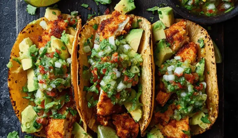 Crispy Chicken Tinga Tacos with Avocado-Jalapeño Crema