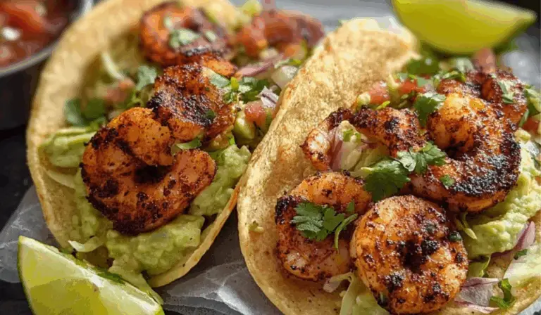 Sizzling Grilled Blackened Shrimp Tacos with Creamy Avocado Mash