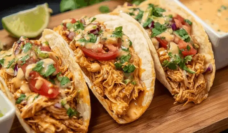 Slow Cooker Queso Chicken Tacos